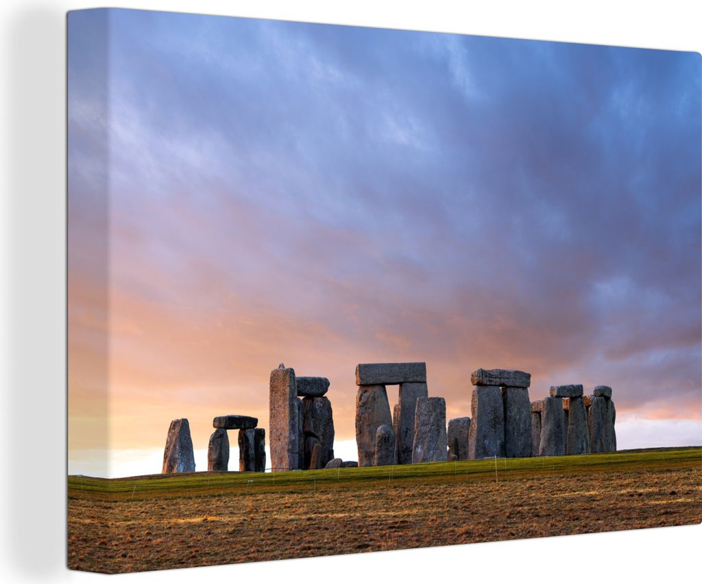 OneMillionCanvasses - Leinwandbilder - 140x90 cm, Einzigartiger lila Himmel über Stonehenge in England, Wandbilder Kunstdruck Wanddekoration - F...