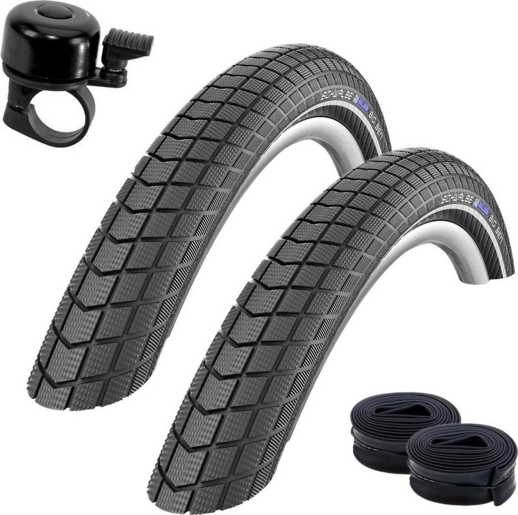 2 x Schwalbe Big Ben Performance 20 Zoll Fahrradreifen RaceGuard Fahrrad Mantel Decke mit Reflexstreifen 55-406 (20 x 2,15") + 2 Schwalbe AV7 Schl...
