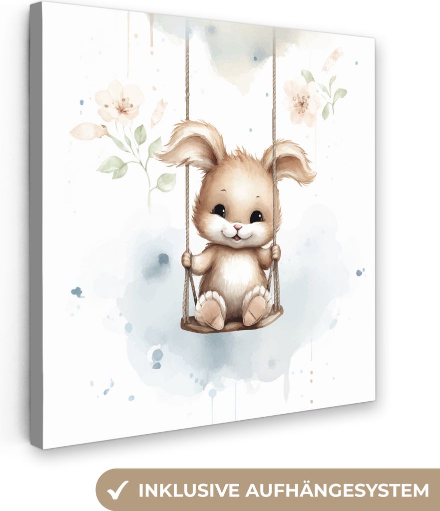 MuchoWow - Leinwandbilder - Kaninchen - Babytier - Kinder, Wandbild, Wanddeko Bilder Wohnzimmer, 50x50 cm
