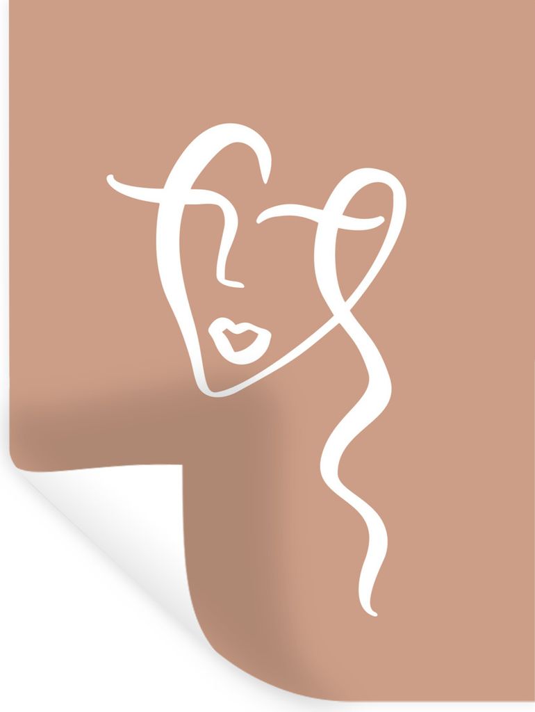 MuchoWow Wandtattoo Wandsticker Wandaufkleber Gesicht - Abstrakt - Braun - Weiß 60x80 cm Selbstklebend und Repositionierbar - Repositionierbar -...