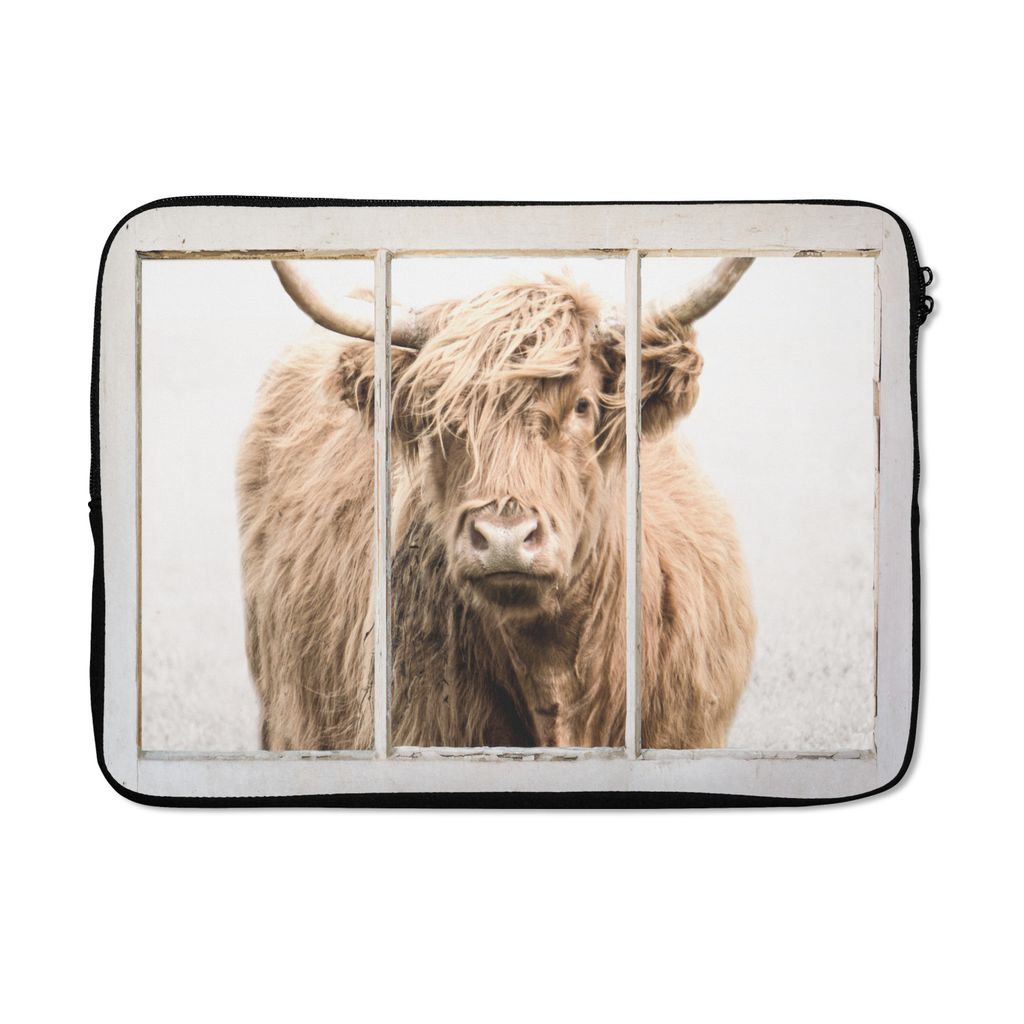 MuchoWow Laptop Hülle 13 Zoll Scottish Highlander - Ansicht - Nebel Laptoptasche - Laptophülle - Sleeve - Rundumschutz