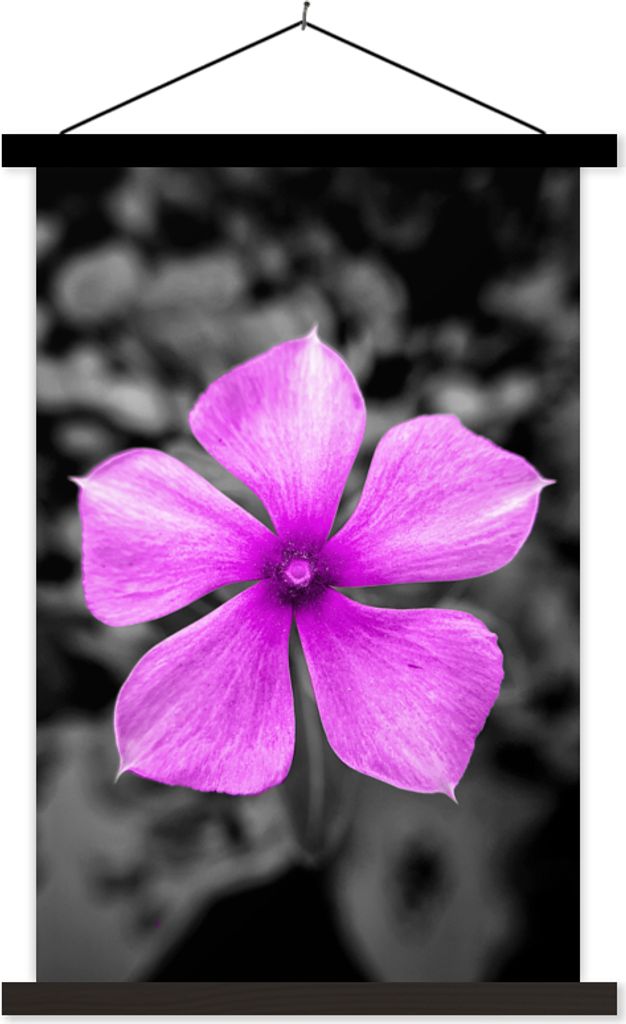 MuchoWow Textilposter Blumen - Schwarz - Weiß - Lila 40x60 cm mit schwarzem Rahmen - Wanddekorationen