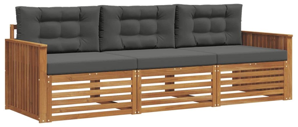 vidaXL Outdoor-Sofagarnitur mit Kissen 3 pcs Natur und Anthrazit