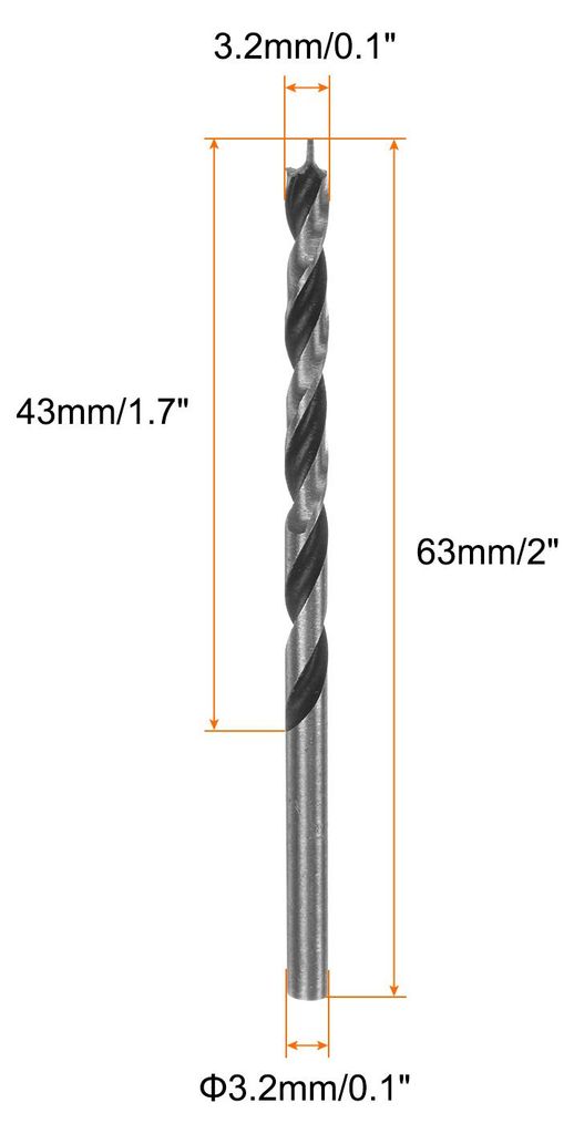 2 Stš¹ck Holzbohrer 3,2 mm (8/64") Durchmesser Gerader Rund Schaft Bohrer Metrisch Brad Point 1,7" Bohrtiefe Spiral Twist Bohrer fš¹r Schreiner...