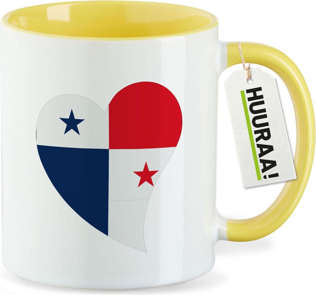 Huuraa Kaffeetasse Panama Flagge Herz 330ml Gelb Keramik Kaffeebecher Geschenkidee