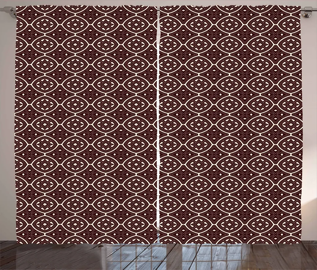 ABAKUHAUS Tenda etnica rustica, motivo ornamentale Old Style, tenda universale per soggiorno con passanti e ganci, 280 x 245 cm, marrone scuro e avorio