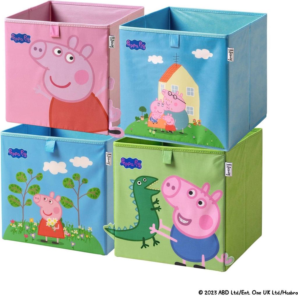 Lifeney meets "Peppa Wutz" Aufbewahrungsboxen für Kinder 4er Set Box-Set mit Peppa Pig Motiven 30 x 30 x 30 cm passend für klassische Würfelregale