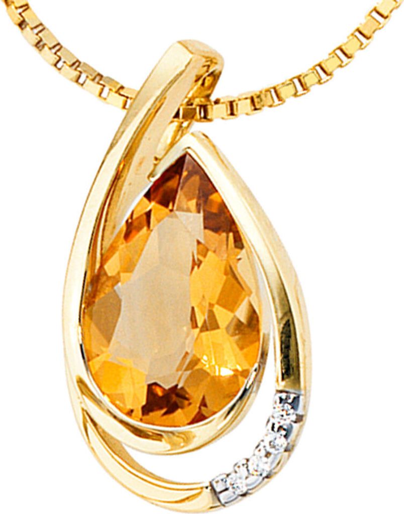 JOBO Anhänger 585 Gold Gelbgold teilrhodiniert 4 Diamanten Brillanten 1 Citrin