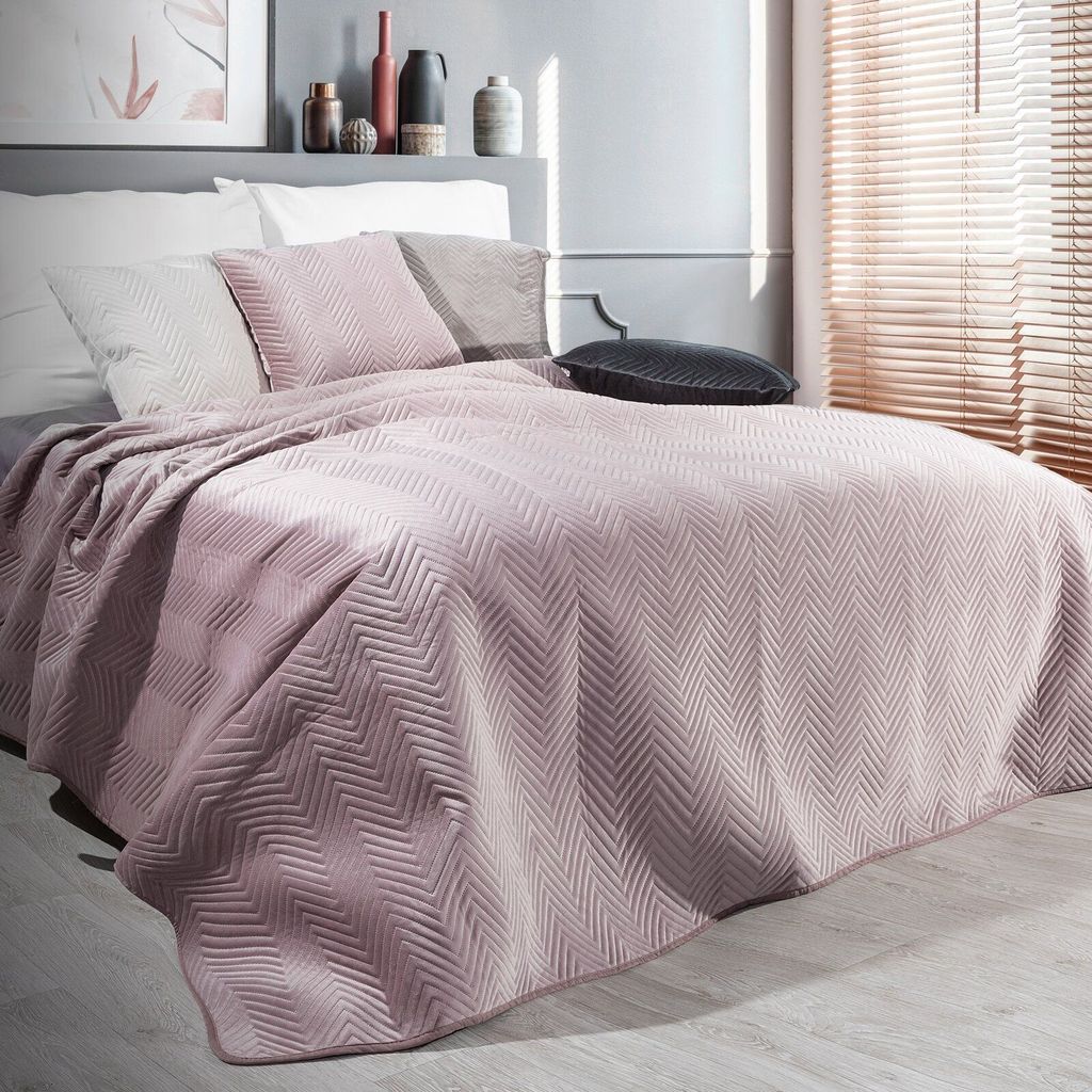 Gesteppte Decke aus Samt Tagesdecke Velvet Bettüberwurf SOFIA Weich Dekorativ altrosa 200x220 cm altrosa