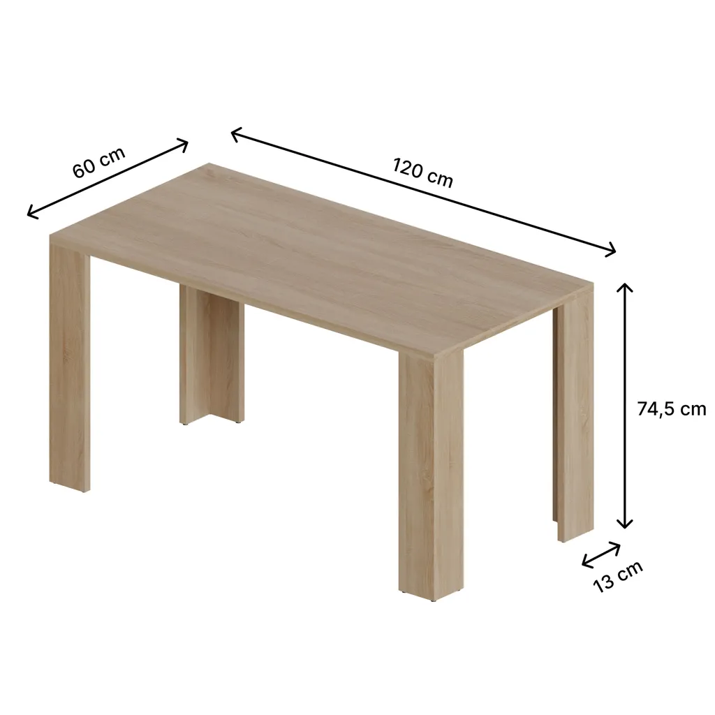 Table compacte 120x60 Chêne Sonoma : gain de place et solidité