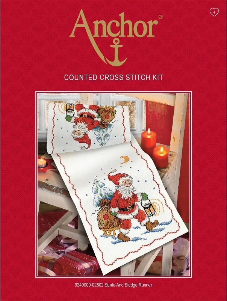 Chemin de table à broder Père Noël en luge kit complet point de croix