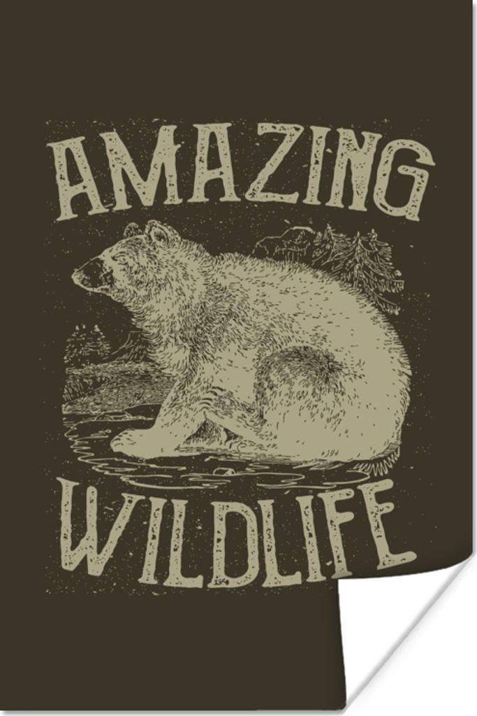 MuchoWow Poster Jahrgang - Bär - Natur 60x90 cm - Wanddekoration