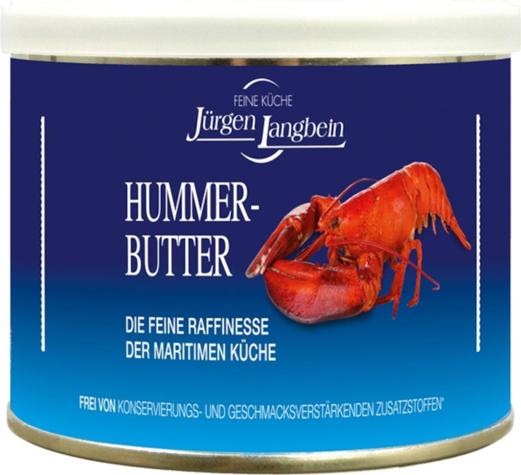 A can of Hummer-Butter with a lobster image and product details.