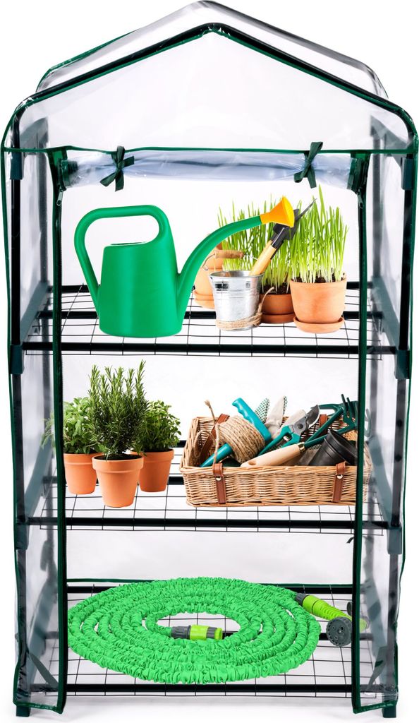 Kinzo Kunststoff-Gewächshaus mit 3 Etagen 69 x 49 x 125cm Transparent mit grünen Akzenten