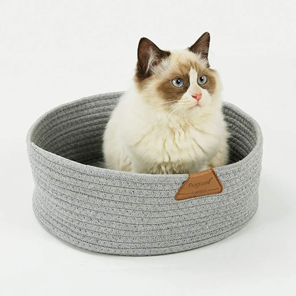 Couchage Chat Gris en Coton Doux - Lit Rond Lavable et Résistant aux Griffes