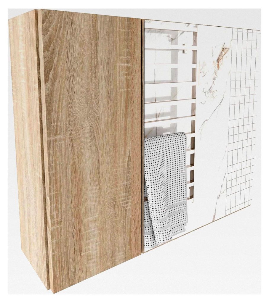 Spiegelschrank 60x50x17,8 cm Sonoma Eiche – Badezimmerschrank mit Spiegel, 3 Ablageflächen, beidseitig montierbare Tür, Wandschrank zur Wandmon...