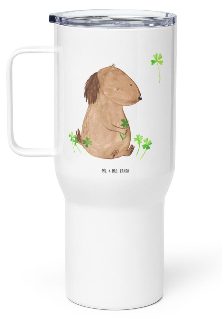 Mr. & Mrs. Panda Kaffee-to-go-Becher Hund Kleeblatt - Weiß - Geschenk, Thermobecher, To-Go-Becher, Thermos-Becher, Teetasse, Sprüche, Viel Glück...