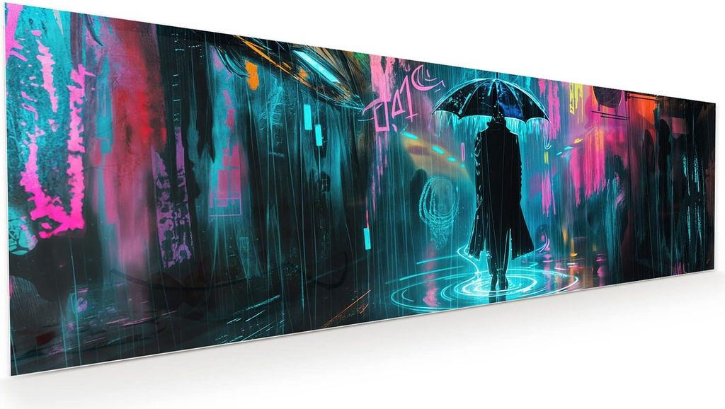 Glasbild 120x40cm in XXL für Wohnzimmer, Schlafzimmer Motiv Regen bei Nacht