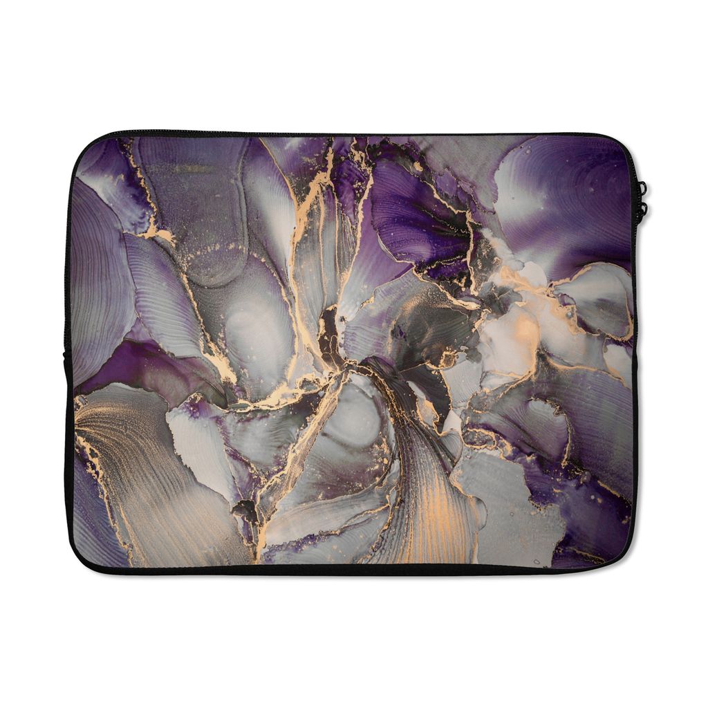 MuchoWow Laptop Hülle 17 Zoll Laptoptasche Gold - Lila - Marmor - Zipper - Schutzabdeckung