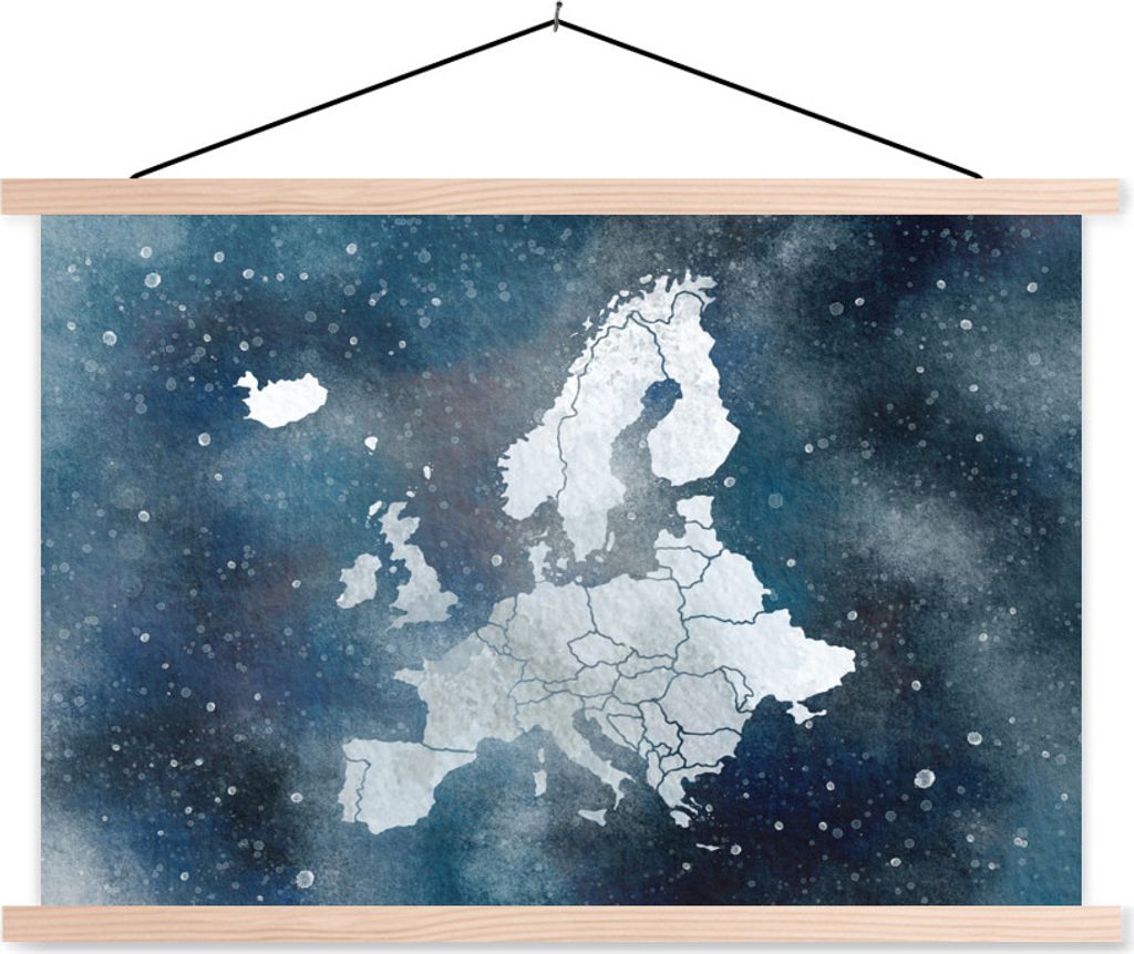 MuchoWow Textilposter Karte - Europa - Sternenhimmel 60x40 cm mit holzfarbenen Rahmen - Bilder