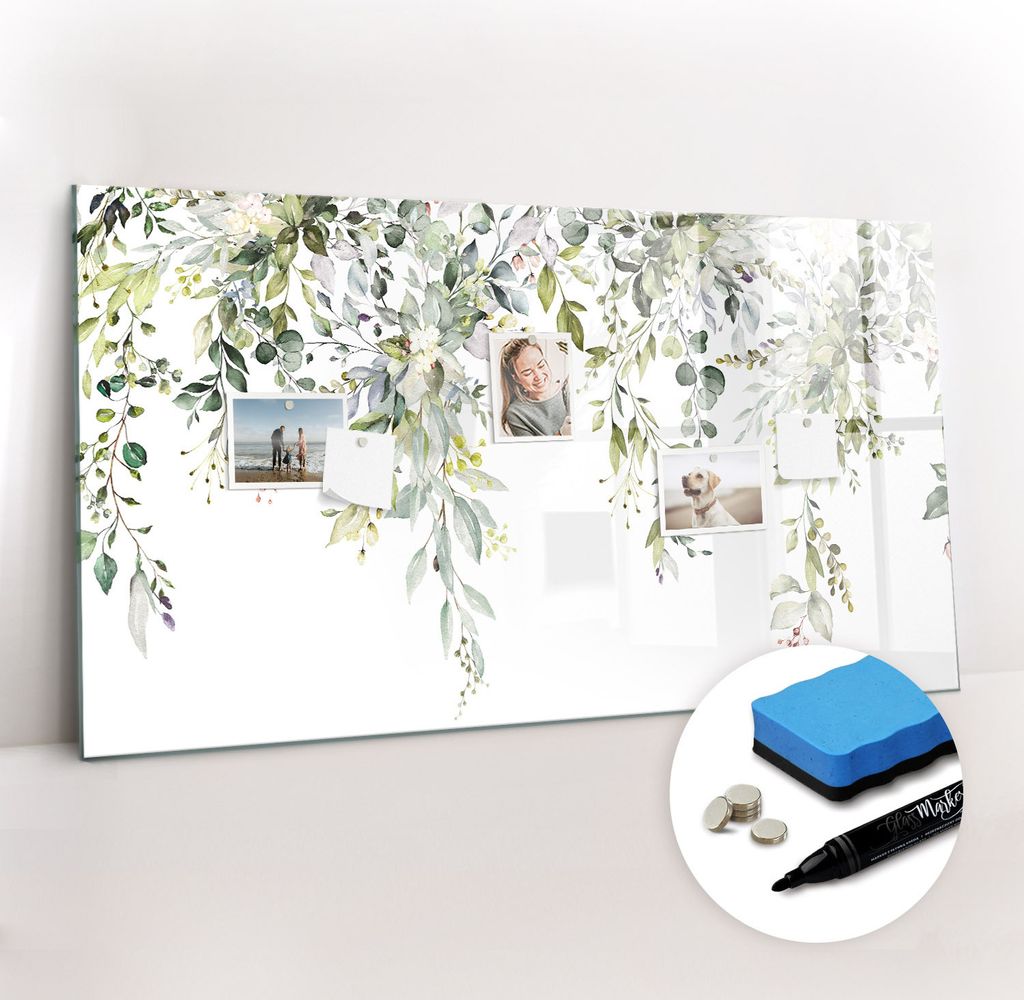 Magnetpinnwand Memoboard - Zubehörsatz - Schwarzer Marker + Schwamm + Magnete - 120 x 60 cm - Blühende Natur