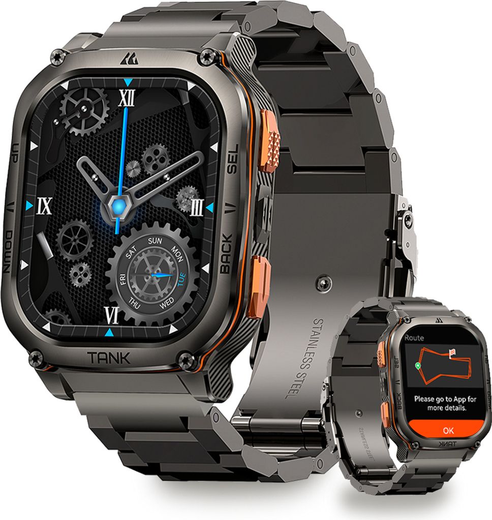 KOSPET TANK M3 ULTRA Smartwatch (1,96 Zoll, Android iOS), Herren Wasserdicht Herzfrequenzmesser Schrittzähler Aktivitätstracker