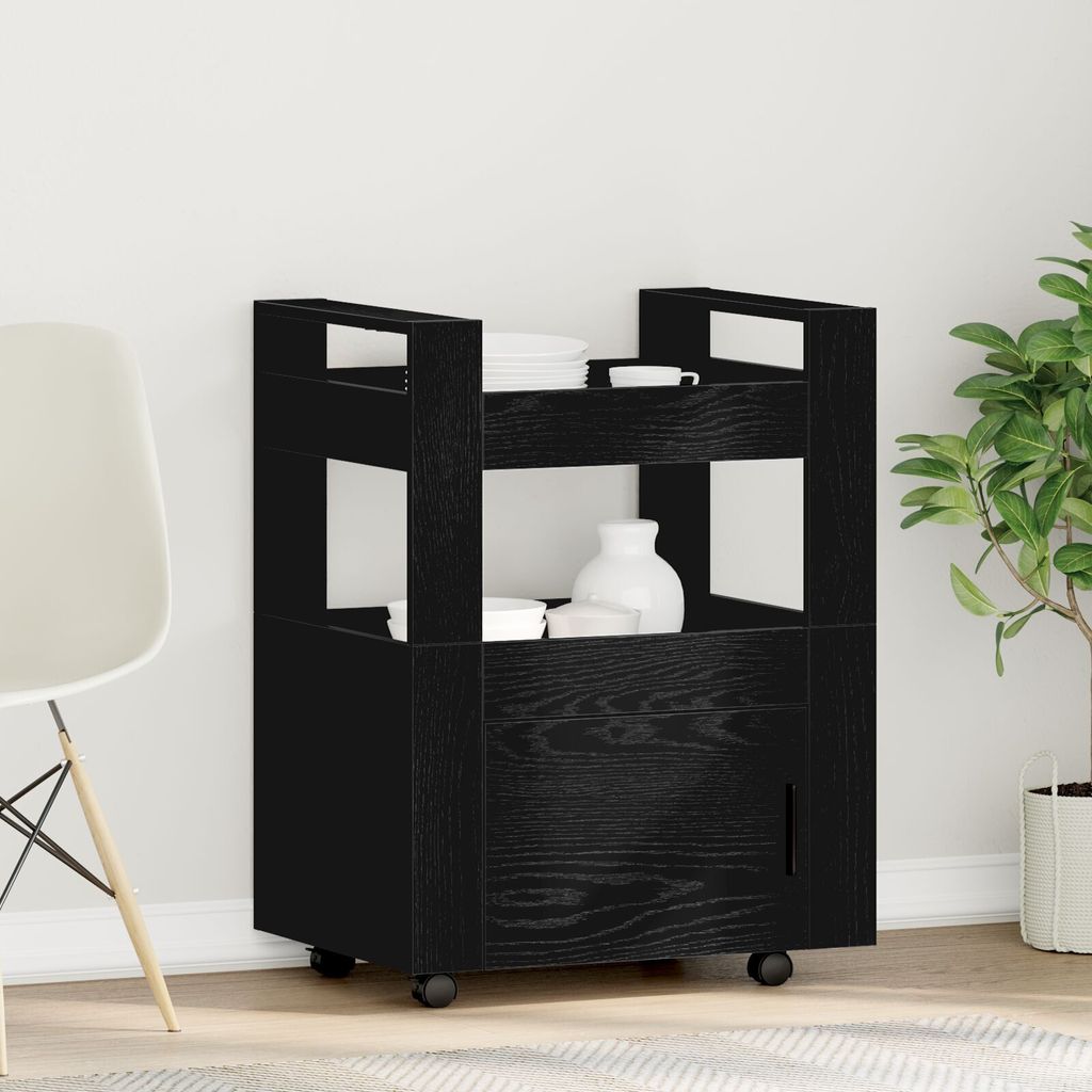 Möbel Küchenwagen Schwarz Eiche 60x45x80 cm Holzwerkstoff - Servierwagen 862122