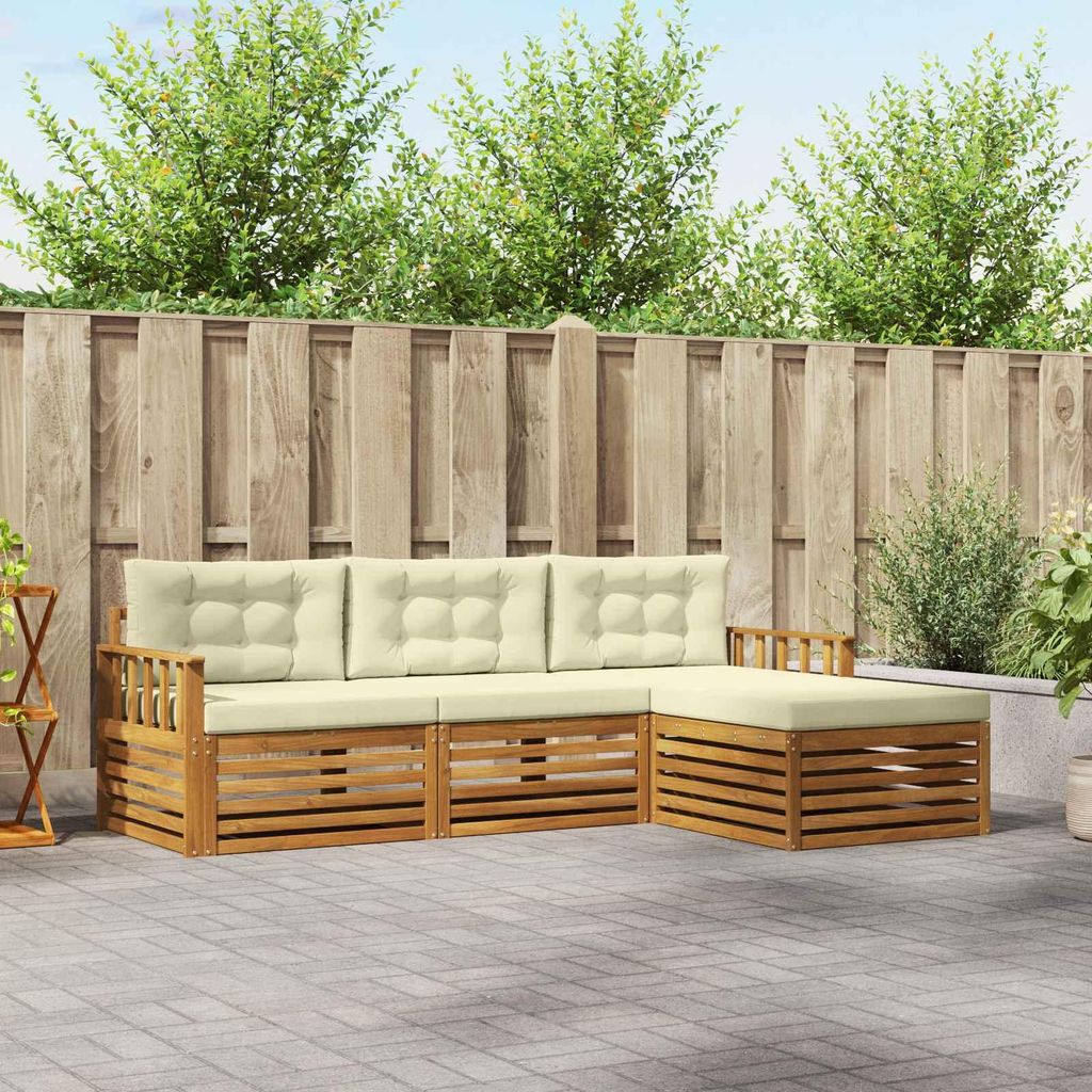 (Robust Möbel)Outdoor-Sofagarnitur - CLORIS - Balkonmöbe/Sitzgruppe - mit Kissen 4 pcs - Moderne Design - Natur und Creme - Gartensofas NeuM...