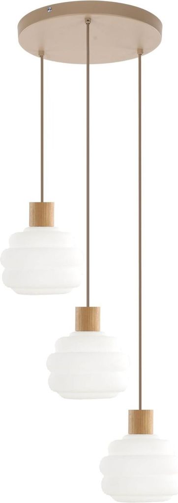 Hängelampe Metall Glas B: 43 cm H: max. 145 cm Beige Weiß E27 3-flammig Modern Hängeleuchte
