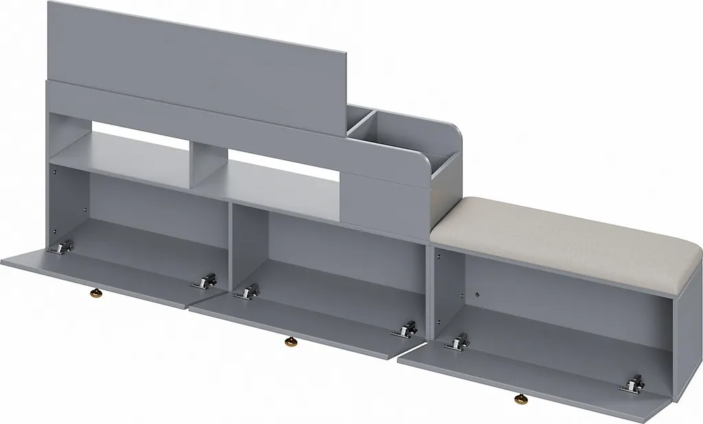 Lit double combiné gain de place 140x200, bois gris avec rangements - 17