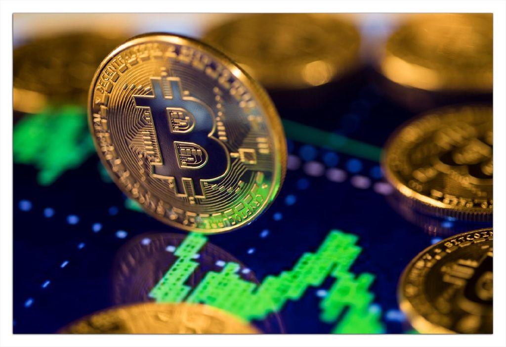 Wallario Wandbild aus Acryl, 90 x 60 cm, freischwebende Optik - Bitcoin im Marktgeschehen
