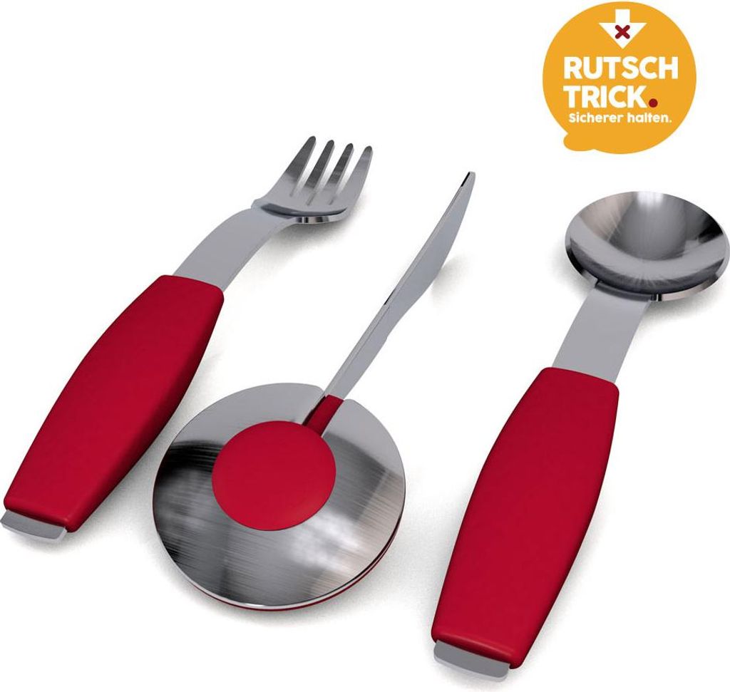 Besteck-Set rot, 1 Messer, 1 Gabel, 1 Löffel