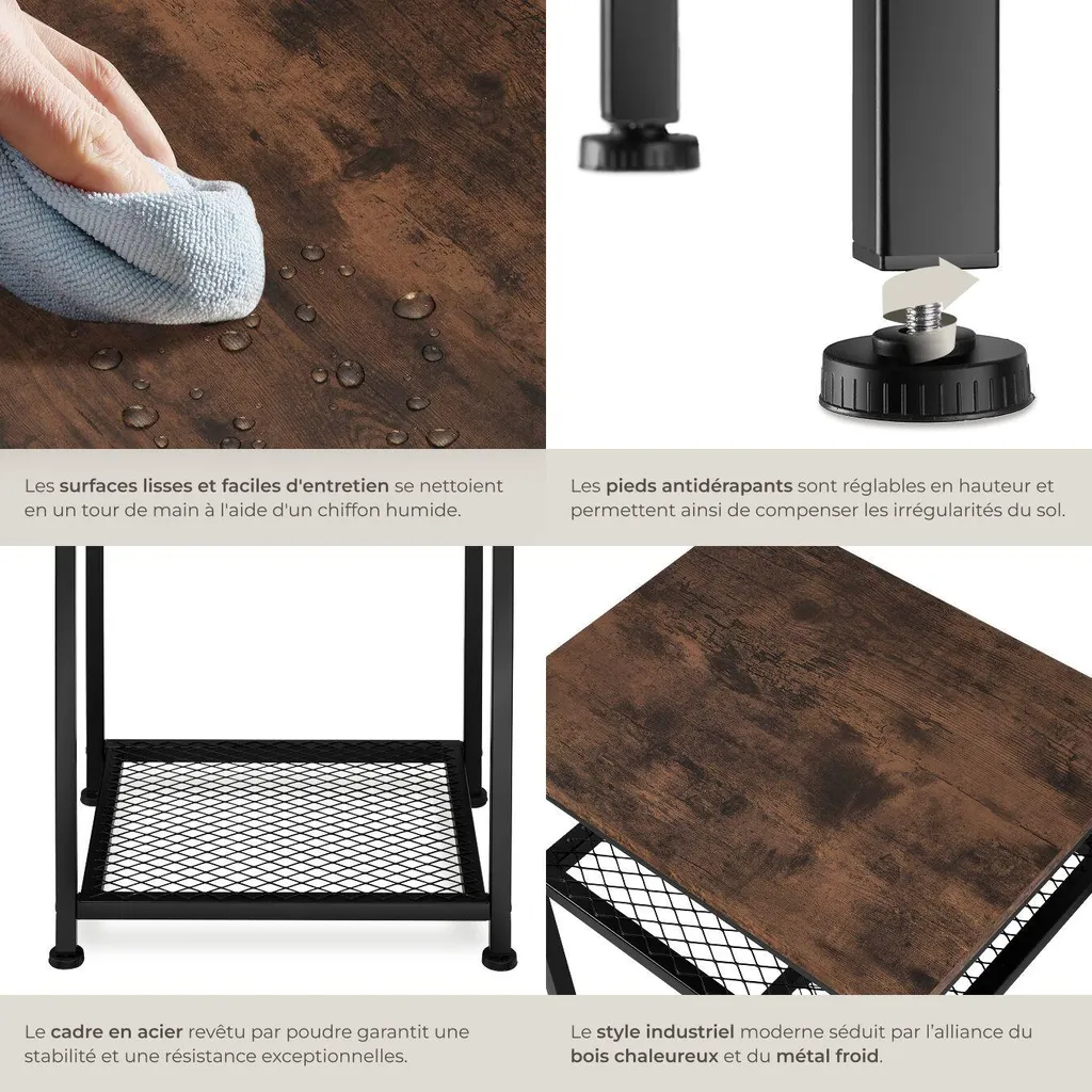 Table d'appoint YORK gain de place - Solution rangement bois foncé rustique