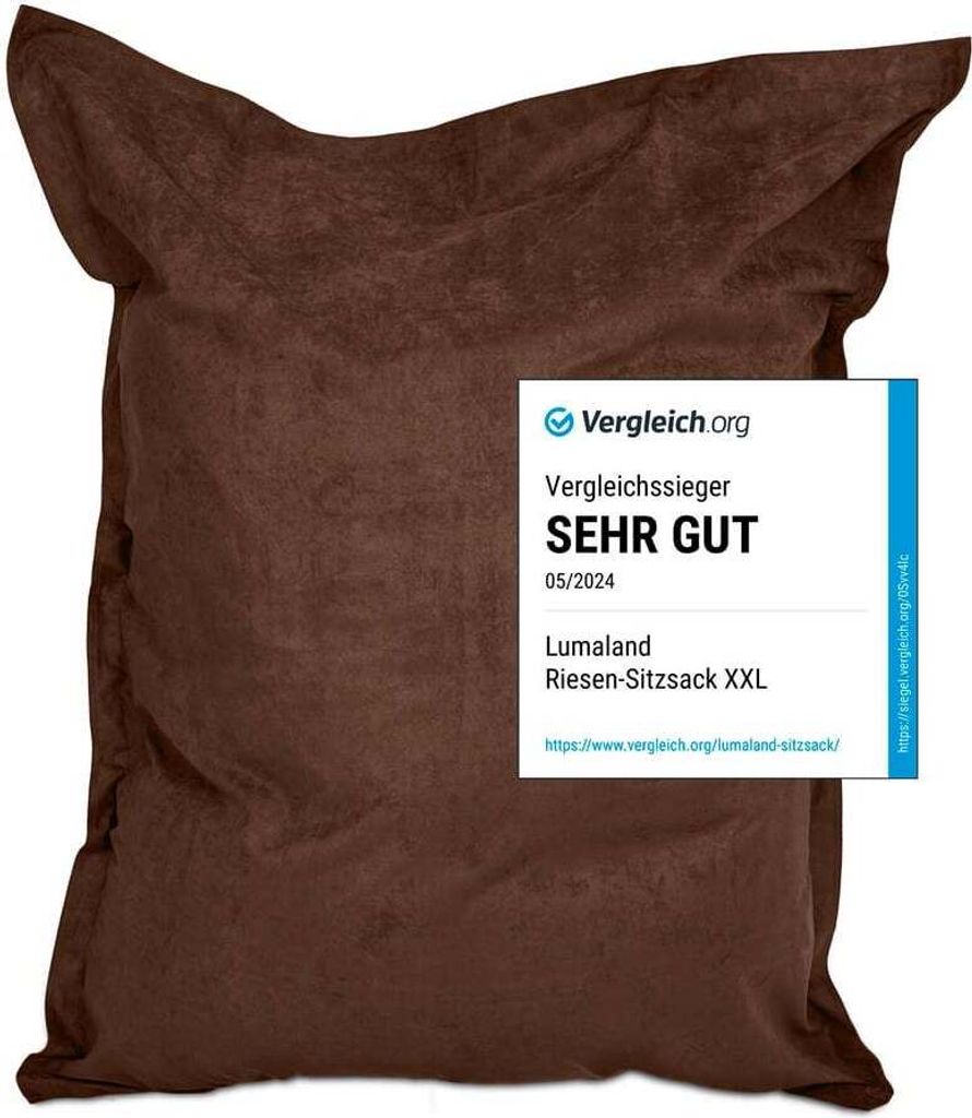 Lumaland XXL Microvelours Sitzsack - 380L - 140 x 180 cm - Indoor - Braun