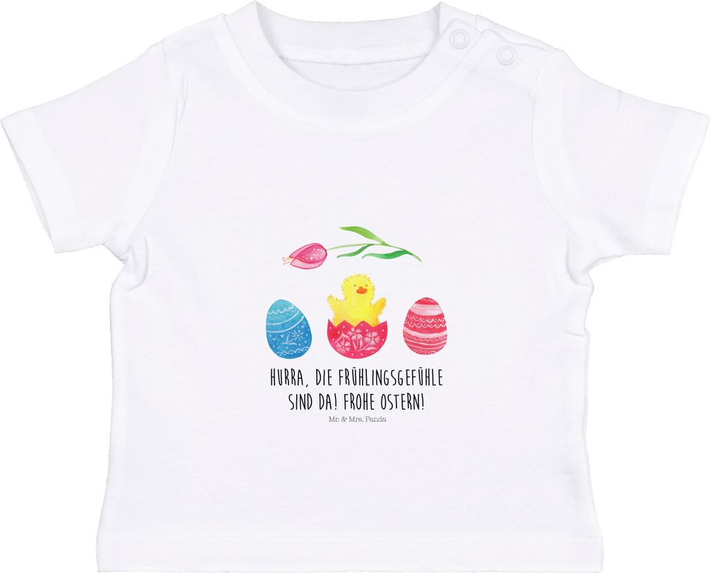 Mr. & Mrs. Panda T-Shirt Küken Schlüpfen 6. - 12. Monat - Weiß - Geschenk, Osterei, Liebe Grüße, Ostergrüße, Ei, Baby Jerseyshirt, Organic S...