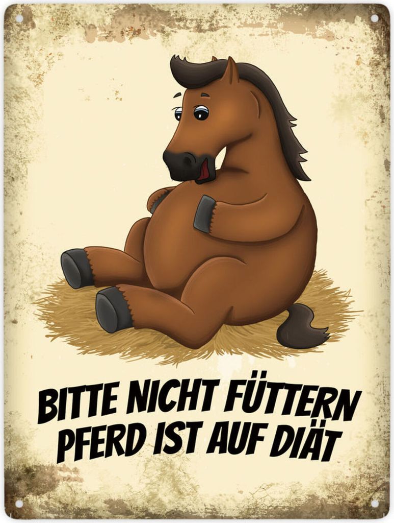 Bitte nicht füttern - Pferd ist auf Diät Metallschild XXL mit braunem Pferd
