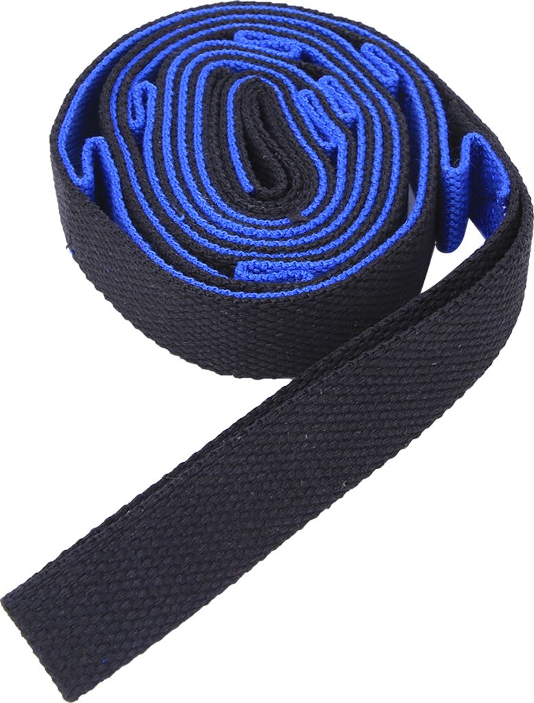 Yoga Gurt 2 Meter, Dehnungshilfe für Flexibilität & Beintraining, Fitnessband, Blau-Schwarz