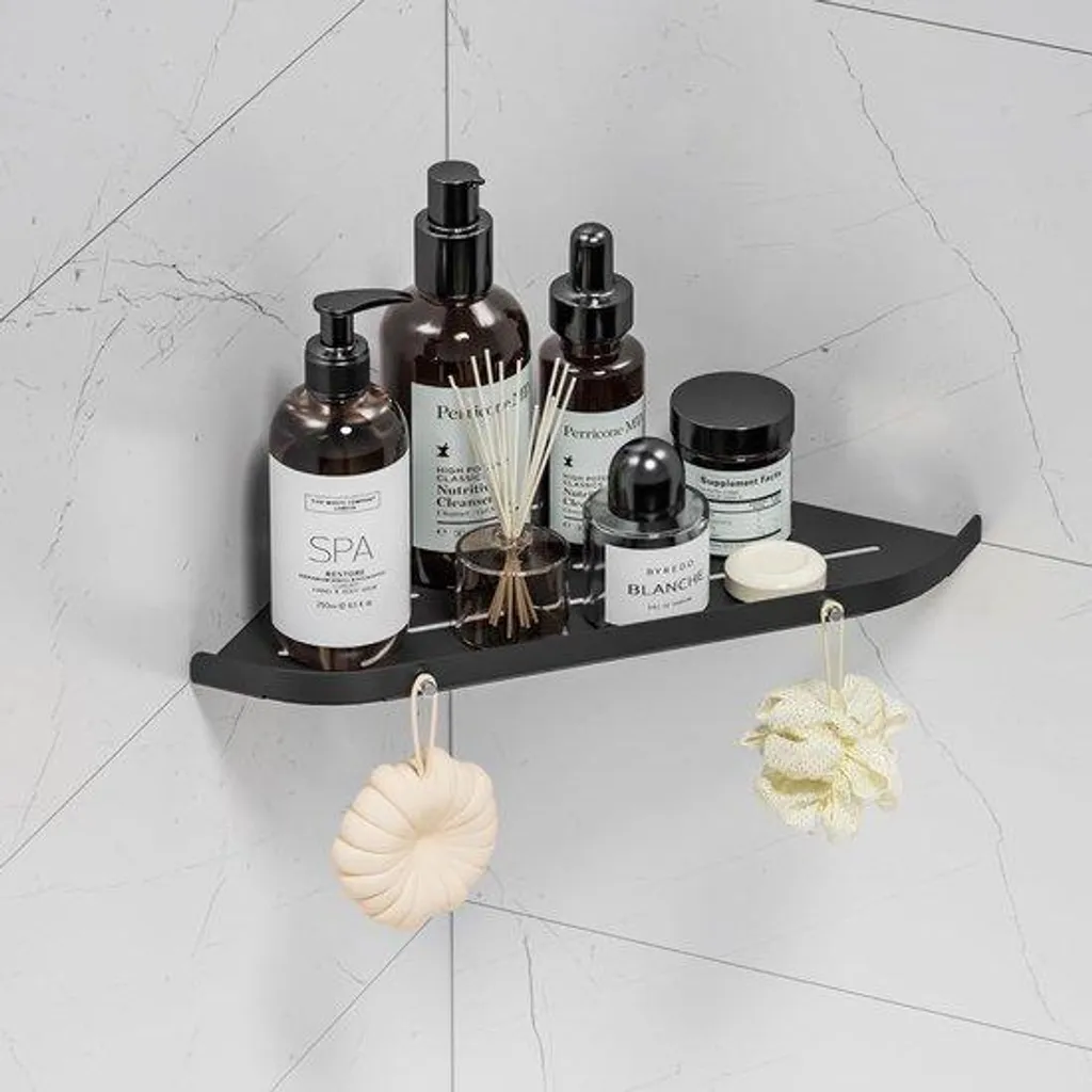 Crochet de douche en acier inoxydable noir 2 pièces sans perçage