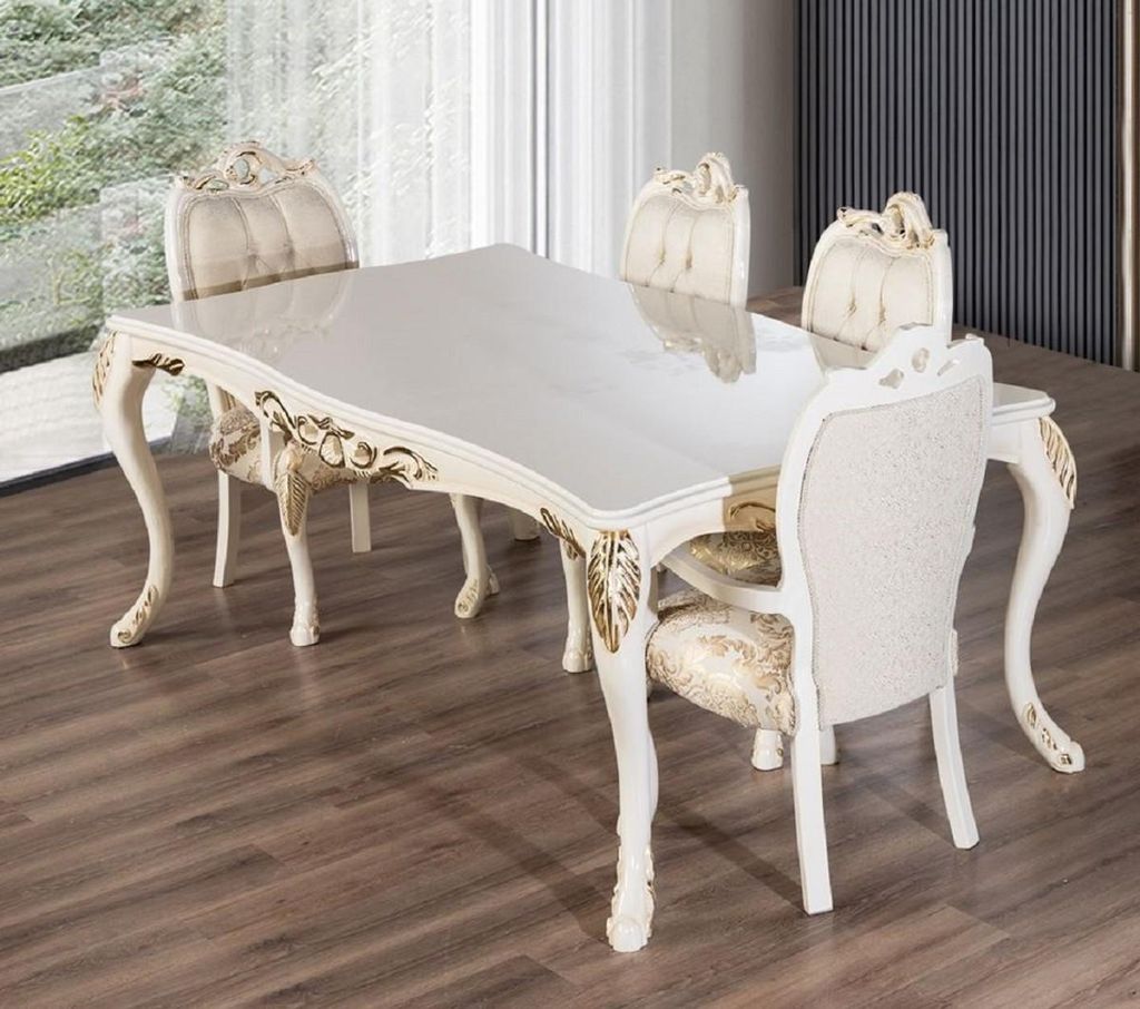 Casa Padrino Luxus Barock Esstisch Weiß / Gold - Rechteckiger Barockstil Küchentisch - Luxus Esszimmer Möbel im Barockstil - Barock Esszimmer M...