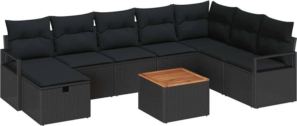 vidaXL Gartensofa-set mit Kissen 9 pcs Schwarz Poly Rattan