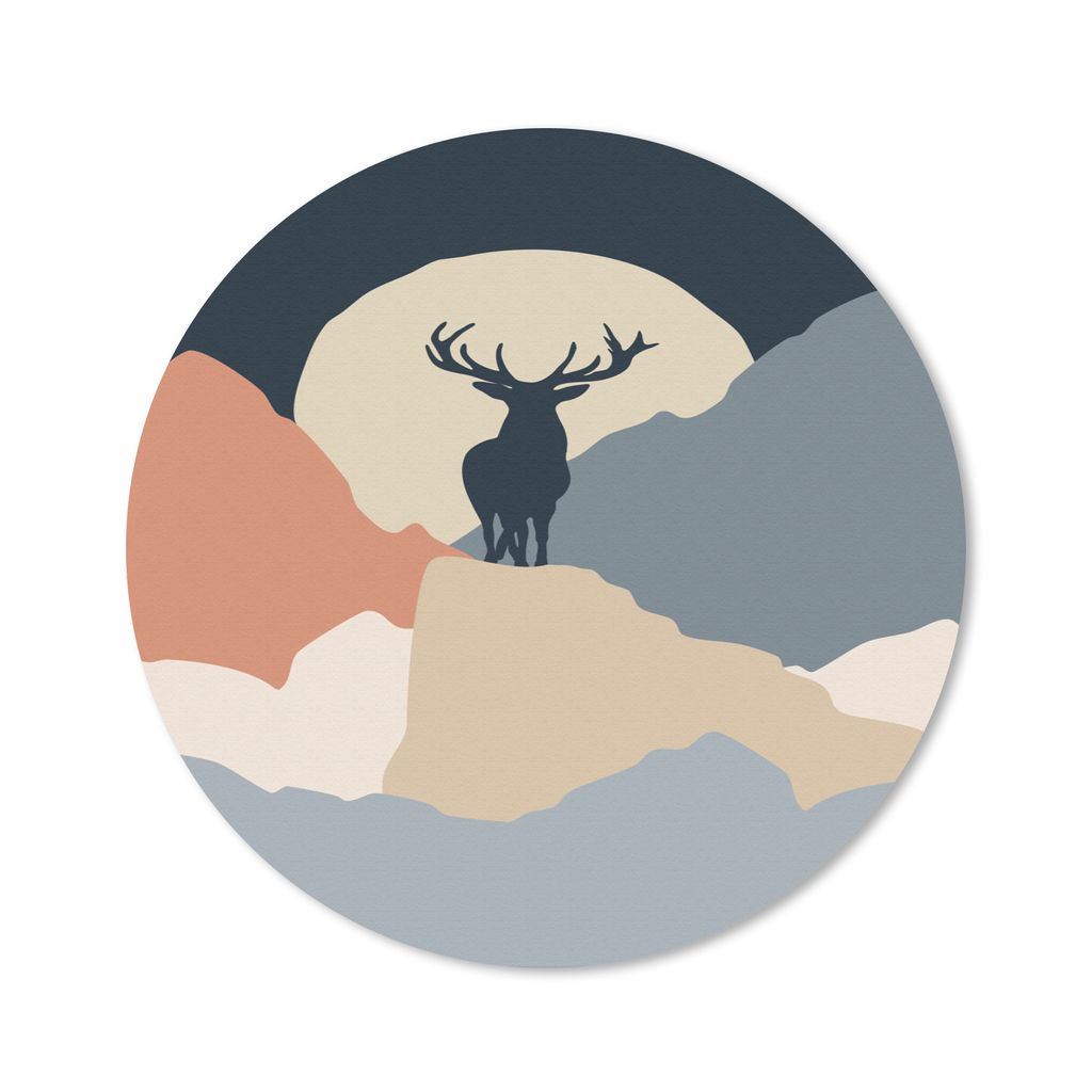 MuchoWow Mauspad Mousepad Pastell - Hirsche - Berge 50x50 cm - Mousepads - Maus Mat - Pad - Mausunterlage - Vinyl