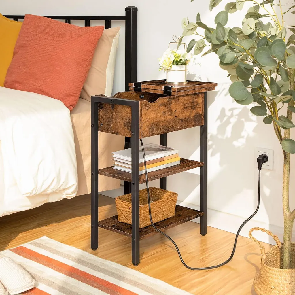 HOOBRO Table d'appoint avec station de recharge de style industriel chic - 7