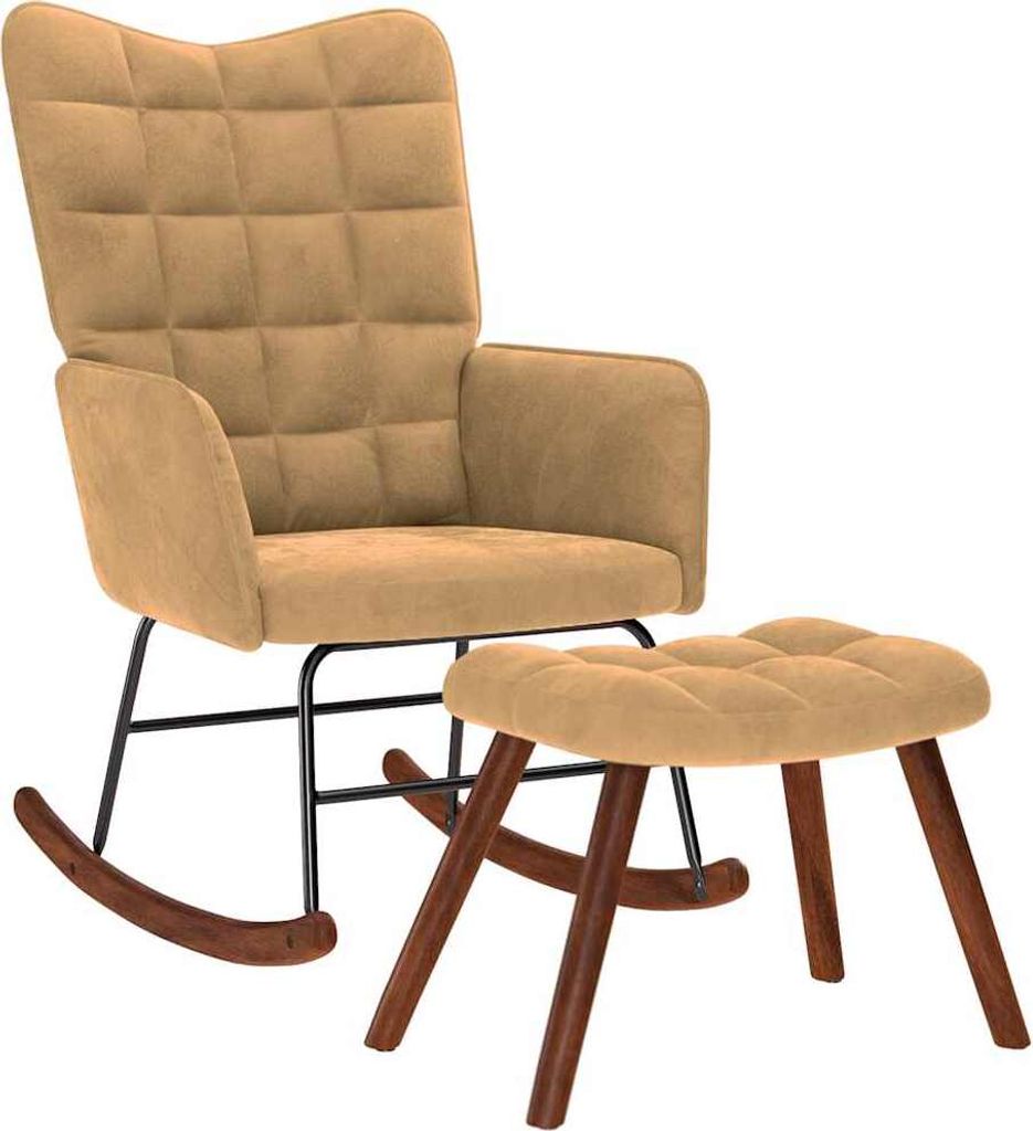 HOMMIE Schaukelstuhl mit Hocker Brauner Samt - 61x78x98cm NEU354071 - Schaukelstühle