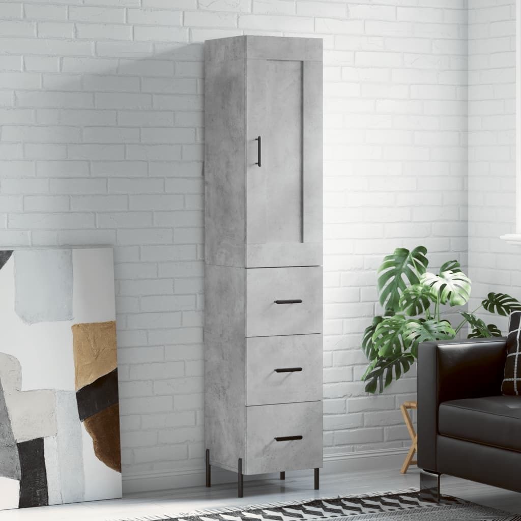vidaXL Highboard Betongrau 34,5x34x180 cm Holzwerkstoff