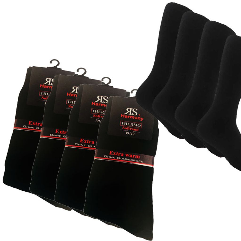 4 oder 8 Paar Herren THERMO Socken mit Innenfrottee Baumwolle Schwarz Grau 