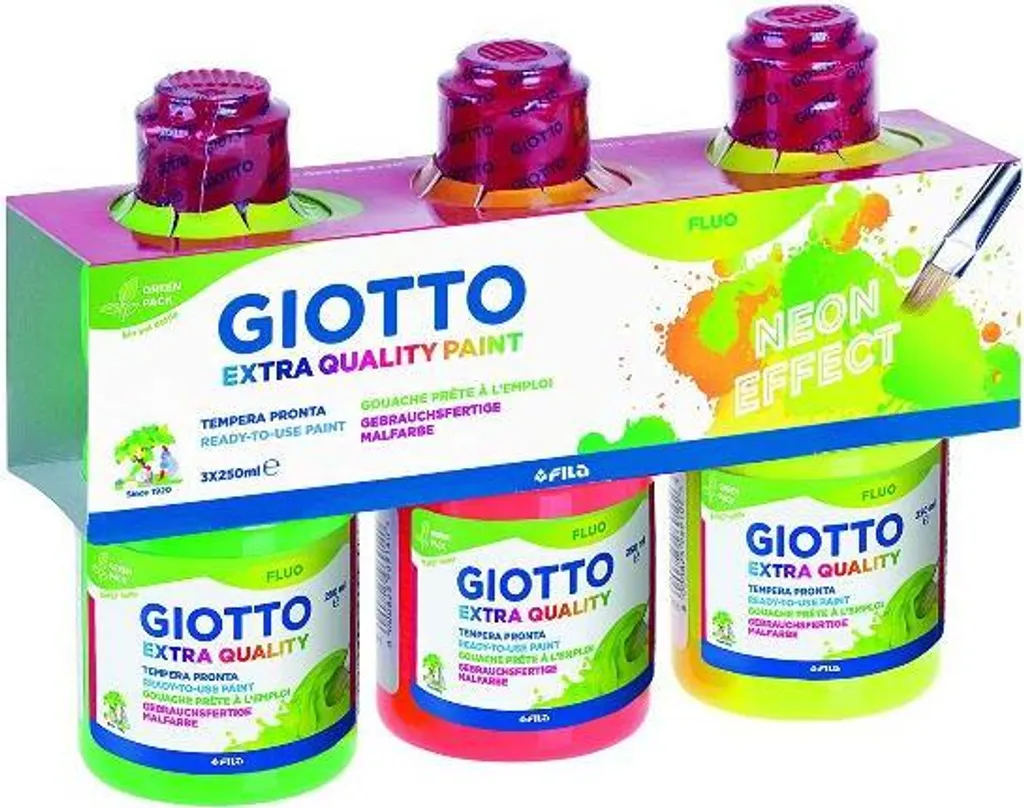 Peinture Gouache Fluorescente Giotto - Set de 3 Flacons 250ml Effet Néon