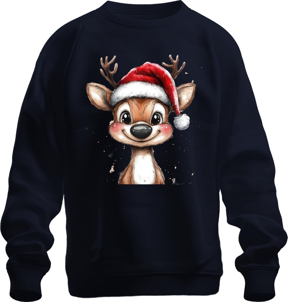 Weihnachtsrentier niedlich Aquarell Kinder Geschenk Vintage Uni Sweatshirt Pullover, Navy, S