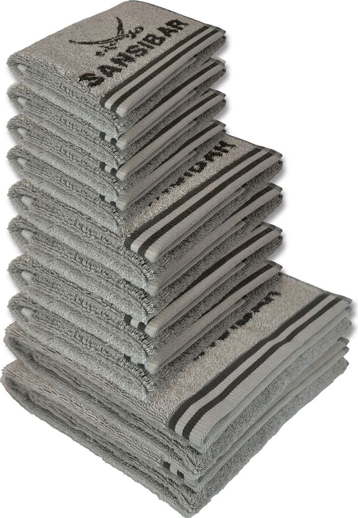 Sansibar Sylt Handtuch Set, Sansibar Frottier-Serie Doubleface Set Nr. 3, (10er Set, 10-St), silber/anthrazit