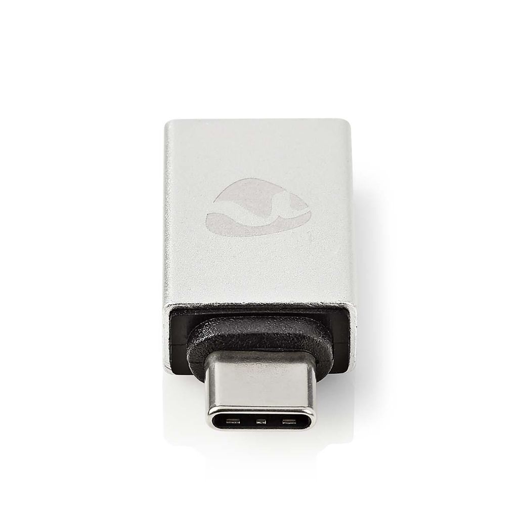 Nedis USB-C Adapter - USB 3.2 Gen 1 - USB-C Stecker - USB-A Buchse - 5 Gbps - Rund - Vernickelt - Silber - Verpackung mit Sichtfenster