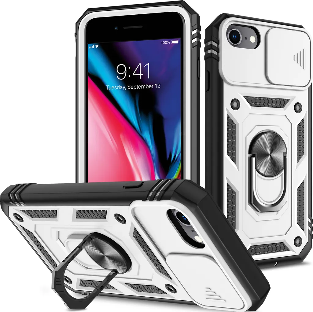 Cover iPhone 7/8 Plus Antiurto con Porta Carte e Slide Camera - Bianca